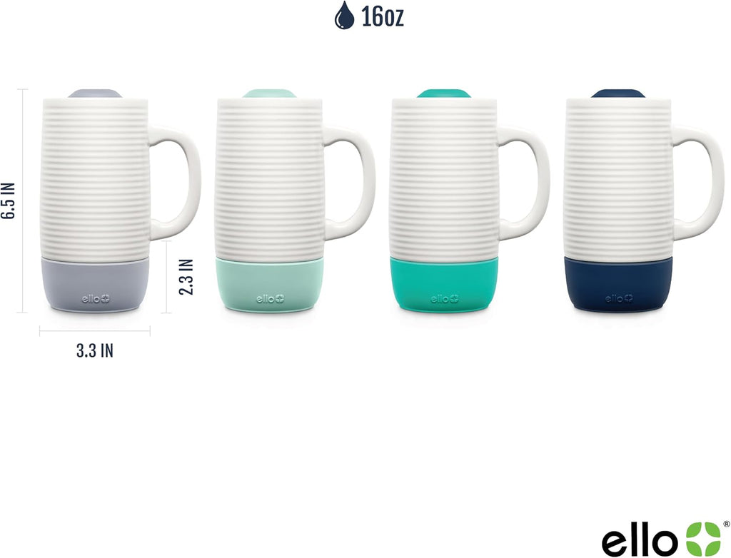 Ello Jane 18oz Ceramic Travel Mug with Handle, Splash-Resistant Slider Lid and Built-in Coaster, Perfect for Coffee and Tea, BPA Free, Dishwasher Safe, Holiday Gift Her Him, Yucca