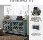 Signature Design by Ashley Mirimyn 4-Door Accent Cabinet, Antique Teal | Veneers, wood and engineered wood construction, Versatile TV stand or dining buffet, Adjustable shelves
