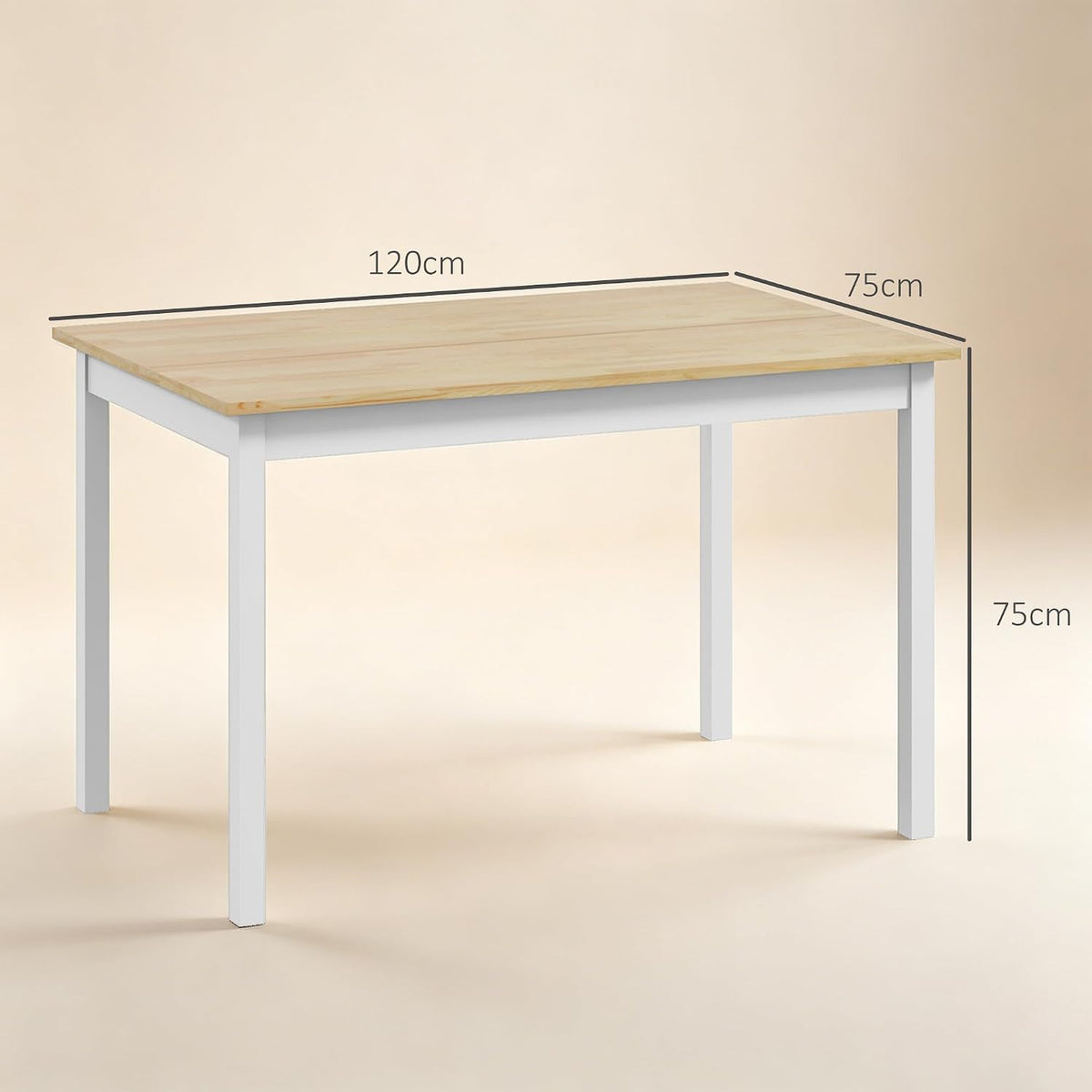 HOMCOM Dining Table for 4 Solid Wood Farmhouse Natural 120 x 75 x 75cm