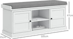 HOMCOM Shoe Bench with Seat, Cushion, 2 Cabinets, Adjustable Shelf, White
