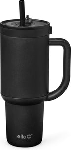 Ello Oasis 30oz Tumbler with Handle & Retracting Straw | Reusable Insulated Stainless Steel Cup 100% Leakproof | Gifts for Teens Women Men | Keeps cold for 23 Hours | Cup Holder Friendly | Black