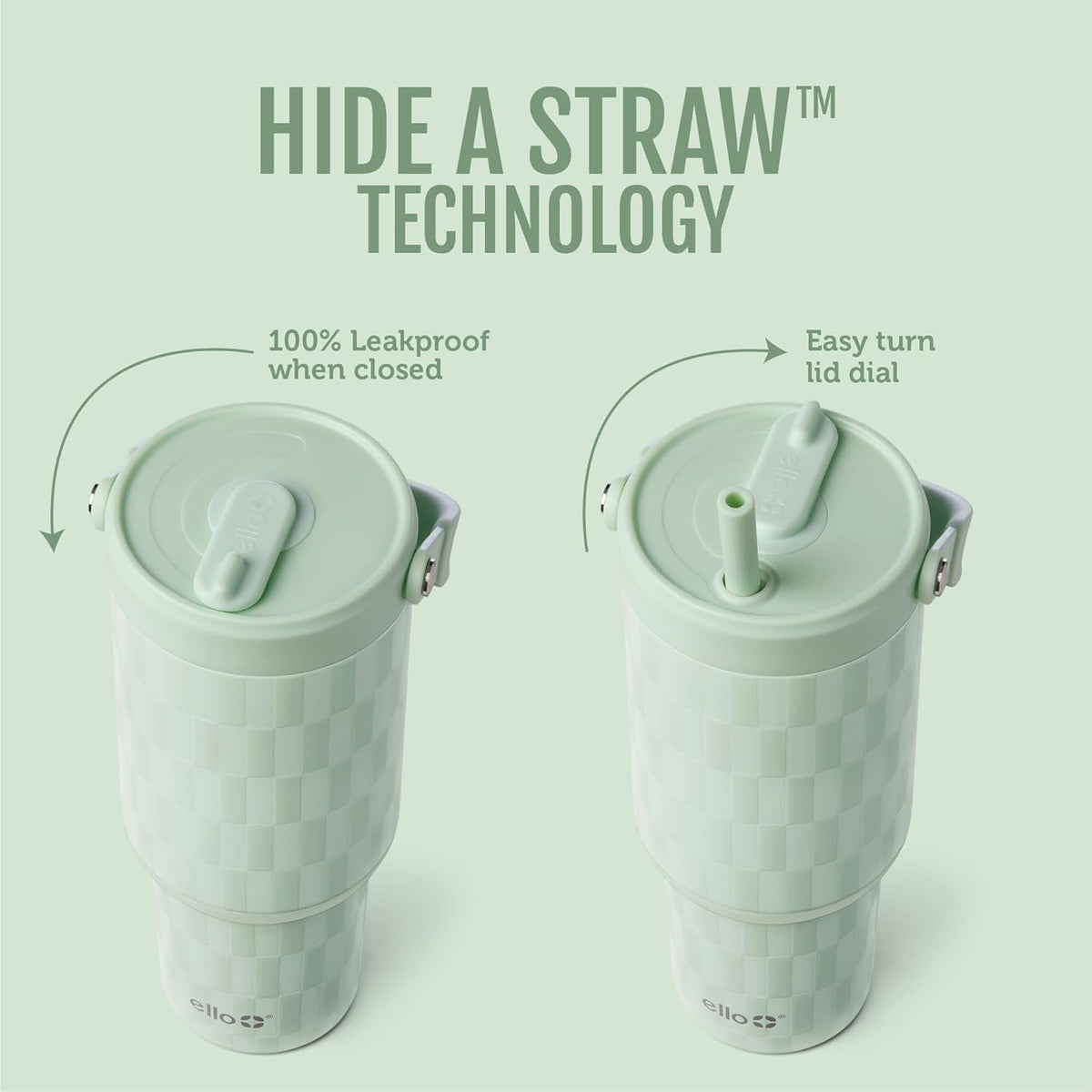Ello Oasis Go+ 26oz Insulated Stainless Steel Tumbler with Straw, Jadeglow