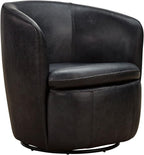 Signature Design by Ashley Leather Swivel Accent Chair, Midnight | 100% top grain leather, Swivel barrel chair, No assembly required, Sloped arms, Sturdy metal frame, Kierreys Series