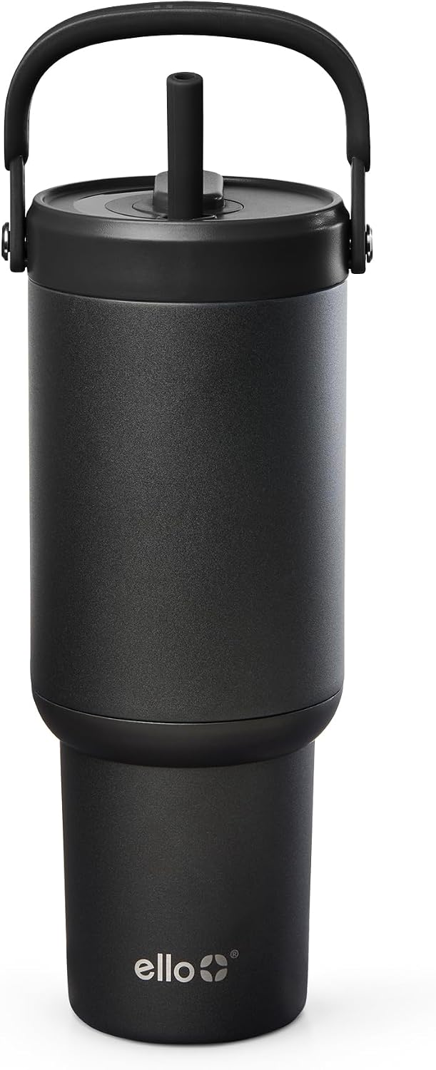 Ello Oasis Go+ 26oz Insulated Stainless Steel Tumbler with Straw, Black