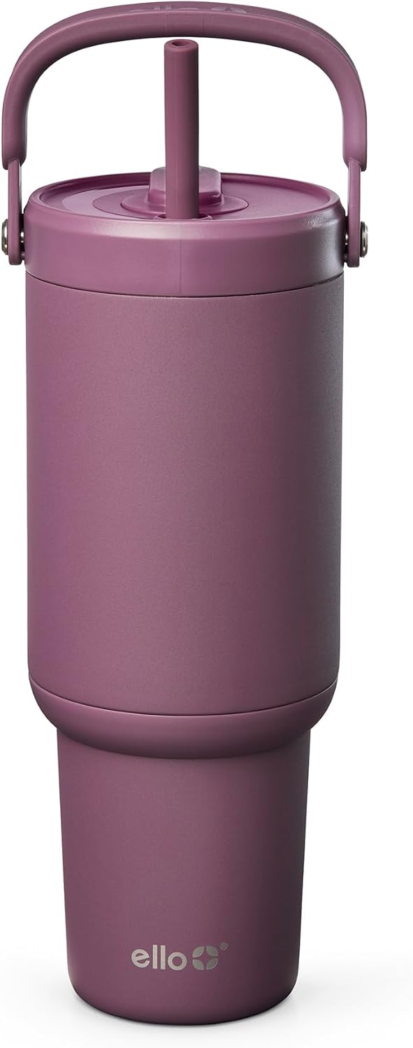 Ello Oasis Go+ 32oz Insulated Stainless Steel Tumbler with Straw, Rasberry