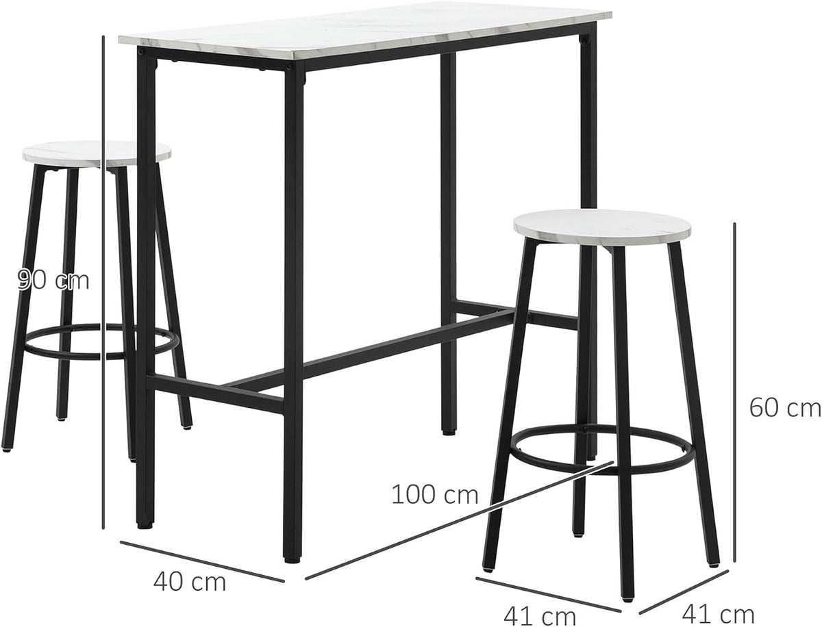HOMCOM 3 Piece Bar Table Set Modern Dining Table Set for 2 w/Stools White