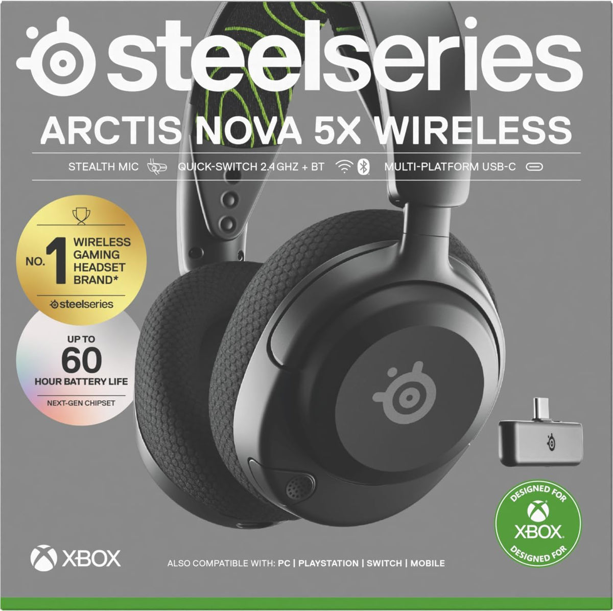 SteelSeries Arctis Nova 5X Wireless - Xbox Gaming Headset - 100+ Audio Presets via App - Neodymium Magnetic Drivers - 60H Battery - 2.4GHz/BT - ClearCast Gen2.X Mic - Supports PC, PS, Mobile
