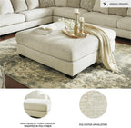 Signature Design by Ashley Oversized Square Ottoman Coffee Table, Beige | Beige chenille ottoman, 100% polyester upholstery, 51-inch dual-purpose footrest, Arrives fully assembled, Rawcliffe Series