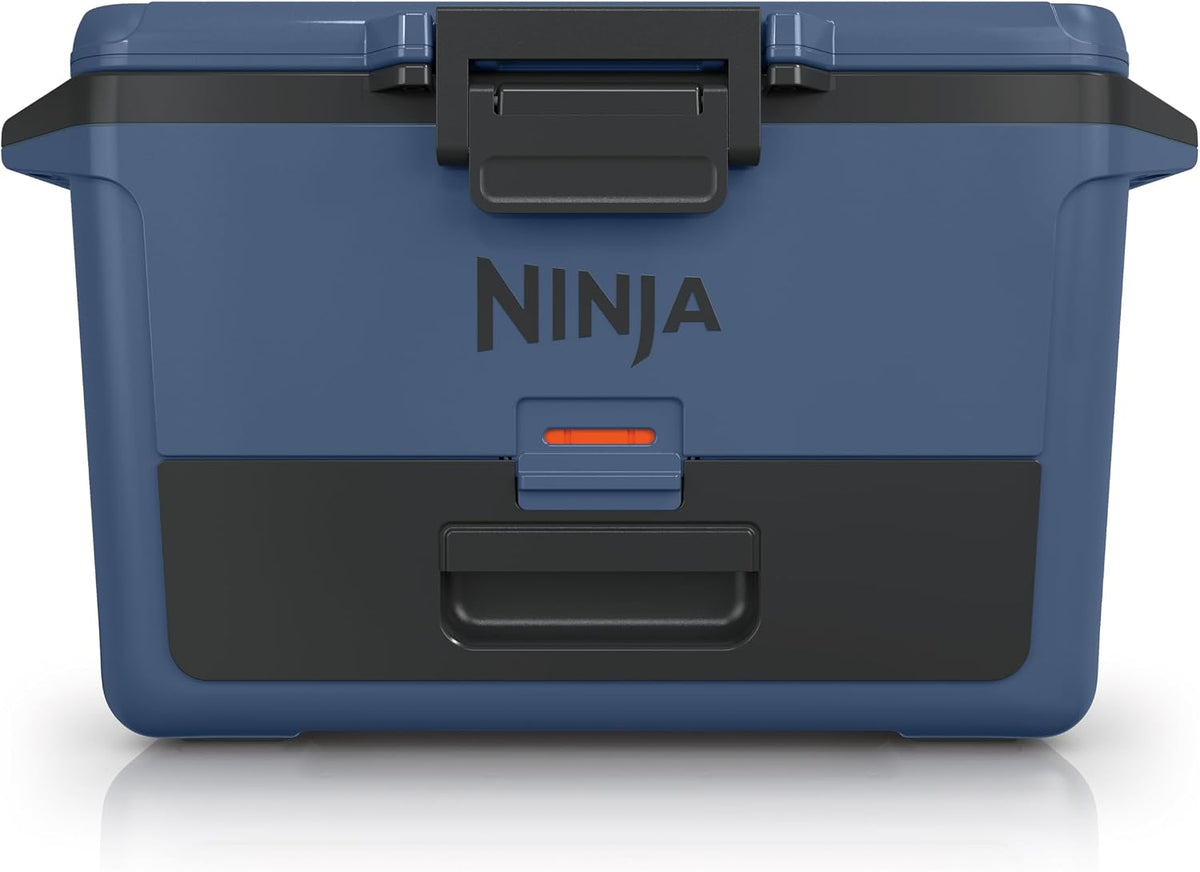 Ninja FrostVault 50qt Hard Cooler, Storage Drawer, Lakeshore Blue FB151BL | Ninja FrostVault keeps food cool, dry & separate under 40°F for days, with 50-qt capacity holding up to 80 cans