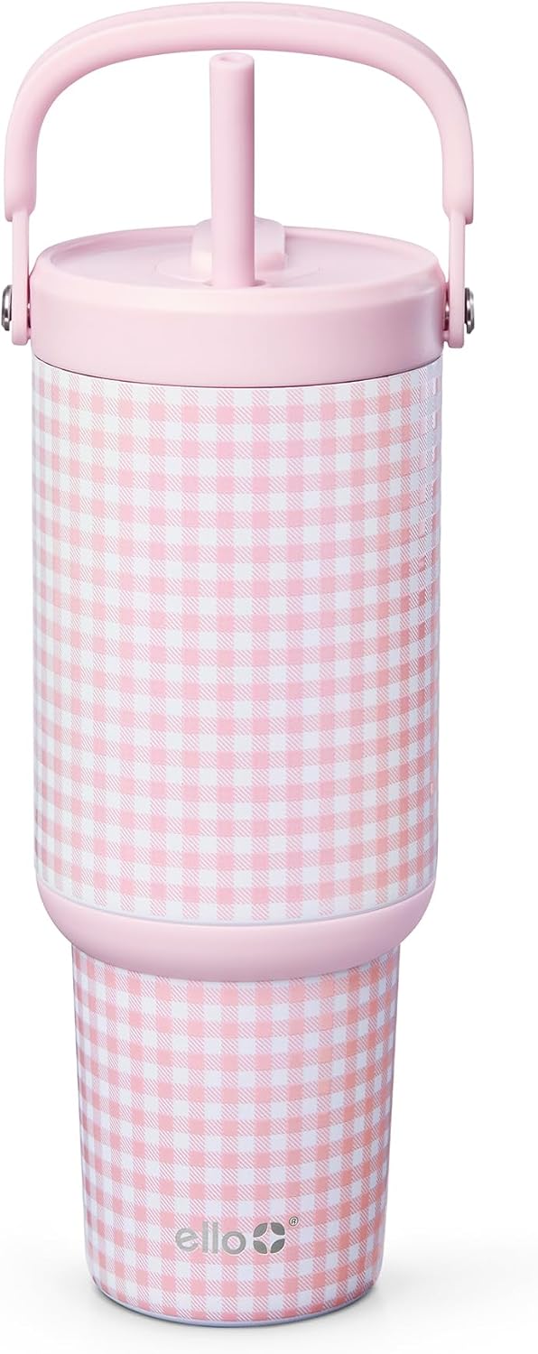 Ello Oasis Go+ 32oz Insulated Stainless Steel Tumbler with Straw, Pink
