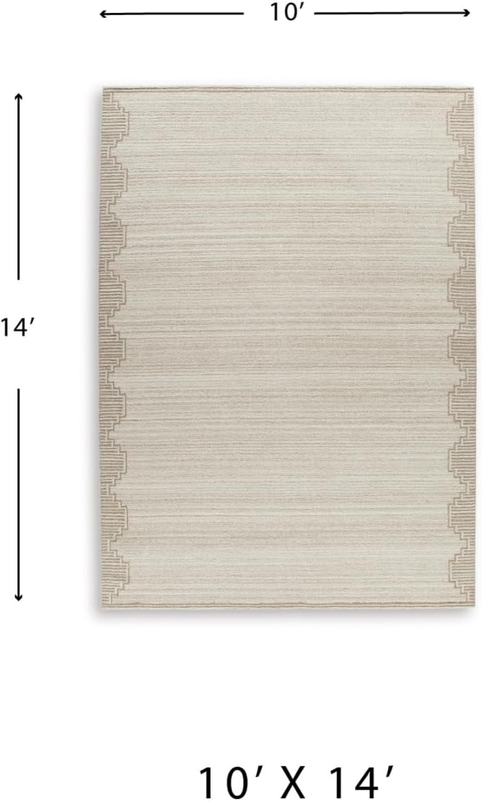 Signature Design by Ashley Wool Area Rug, Extra Large 10x14, Brown/Beige | 100% natural wool tufted construction, Modern stepped border in brown and beige, Oversized footprint, Emorymore Series