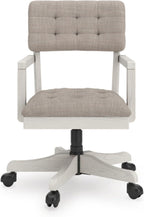 Signature Design by Ashley Robbinsdale Home Office Desk Chair, Farmhouse | Solid wood frame, 360-degree swivel, Tufted light gray fabric, Smooth casters, Adjustable height