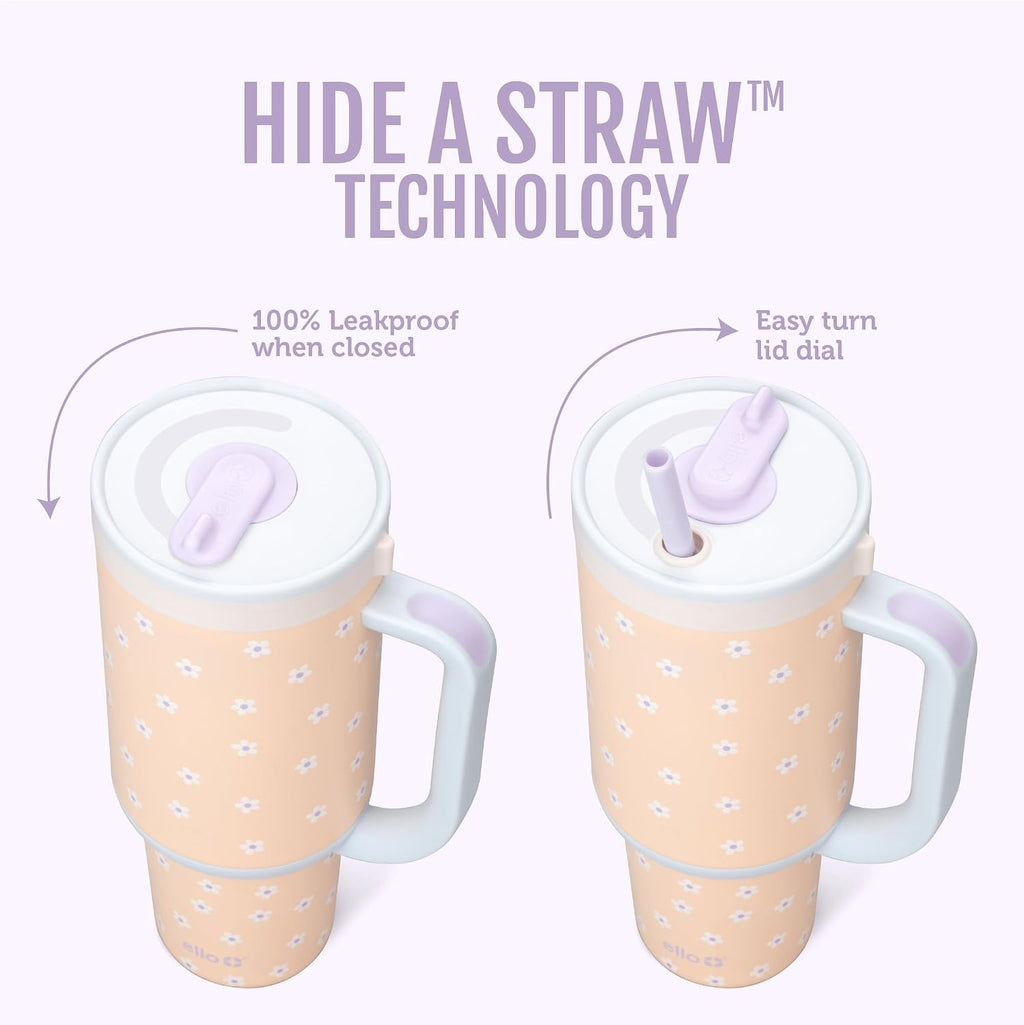 Ello Oasis 30oz Insulated Stainless Steel Tumbler with Straw, Daisies