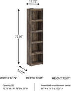 Signature Design by Ashley Trinell Media Pier, 72-Inch Rustic Bookcase | Durable engineered wood, Rustic replicated oak grain, 4 spacious shelves (3 adjustable), Versatile narrow bookshelf