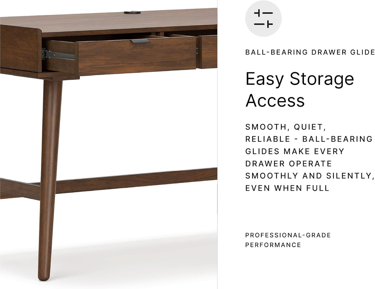 Signature Design by Ashley Lyncott Home Office Desk 60" Midcentury Modern | Mid-century modern office desk, Mango wood veneer, Solid rubberwood legs, 3 dovetail drawers, Integrated cord management