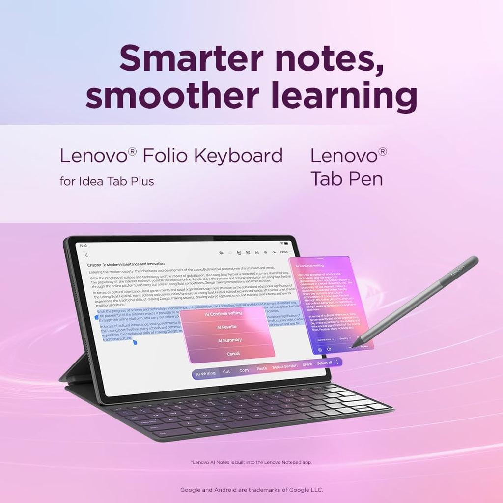 Lenovo Idea Tab Plus Android Tablet | 12.1 inch 2.5K (2560x1600) Display | MediaTek Dimensity 6400 | 12 GB RAM | 256 GB UFS 2.2 | Wi-Fi 5 | Luna Grey | Tab Pen + Folio Keyboard