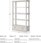 Signature Design by Ashley Robbinsdale 75" Farmhouse Bookcase with Drawer | Hardwood solids and oak veneer, 75 inch tall bookshelf with drawer, Antique white finish, 14 to 17 inch deep fixed shelves