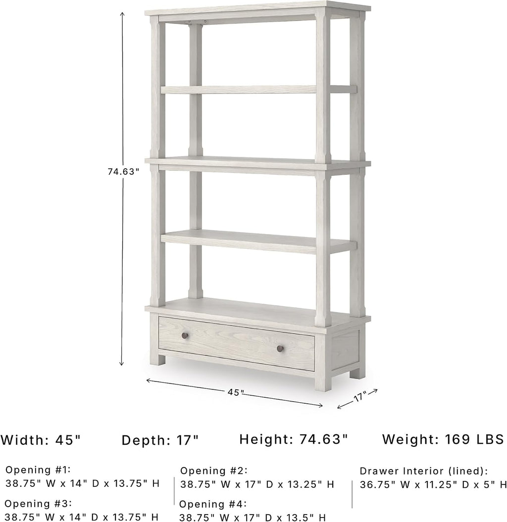 Signature Design by Ashley Robbinsdale 75" Farmhouse Bookcase with Drawer | Hardwood solids and oak veneer, 75 inch tall bookshelf with drawer, Antique white finish, 14 to 17 inch deep fixed shelves