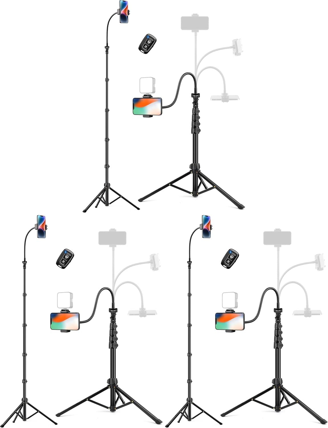 Phone Tripod, 86" Tall Tripod for iPhone with Flexible Gooseneck & Remote