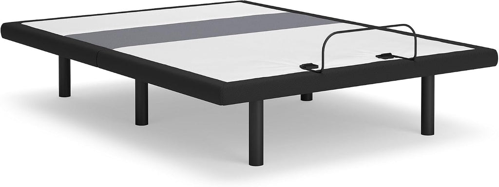 Signature Design by Ashley Adjustable Bed Frame Full Size with Audio | Sturdy metal adjustable bed with lumbar support, Built-in massage and wireless speakers, Charcoal gray upholstery