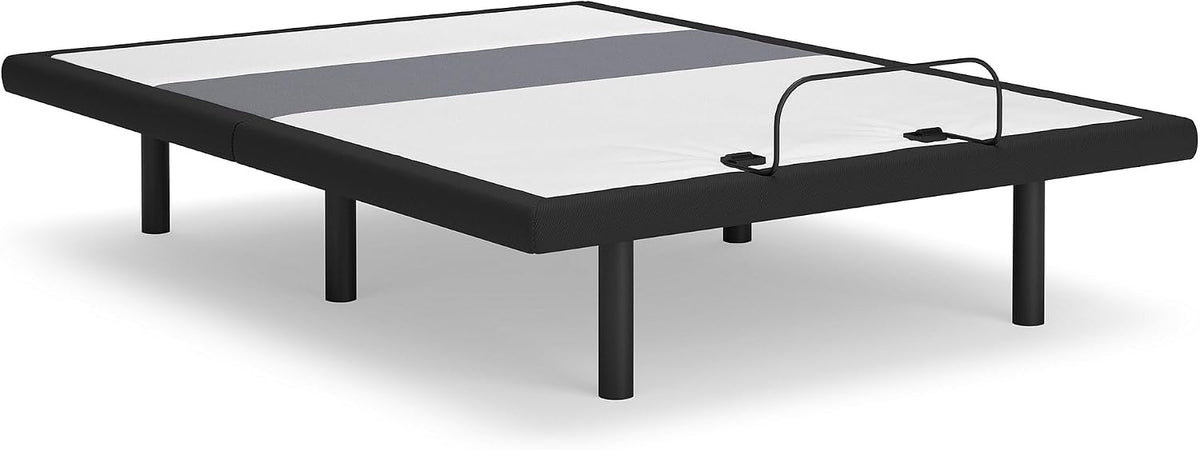 Signature Design by Ashley Adjustable Bed Frame Full Size with Audio | Sturdy metal adjustable bed with lumbar support, Built-in massage and wireless speakers, Charcoal gray upholstery
