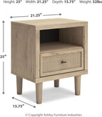 Signature Design by Ashley Cielden Light Brown 1-Drawer USB Nightstand | Two-tone replicated oak and faux cane print, Built-in wireless charging and LED base, Contemporary style for bedrooms