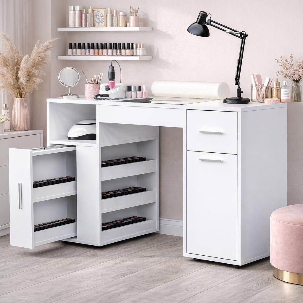 Nail Desk with Dust Collector&Wrist Rest,Portable Mobile Nail Tech Table