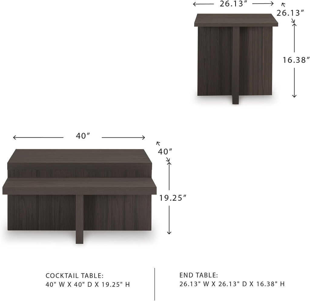 Signature Design by Ashley Zendex Contemporary Table Set with Pedestal Base, Set of 2, Dark Brown