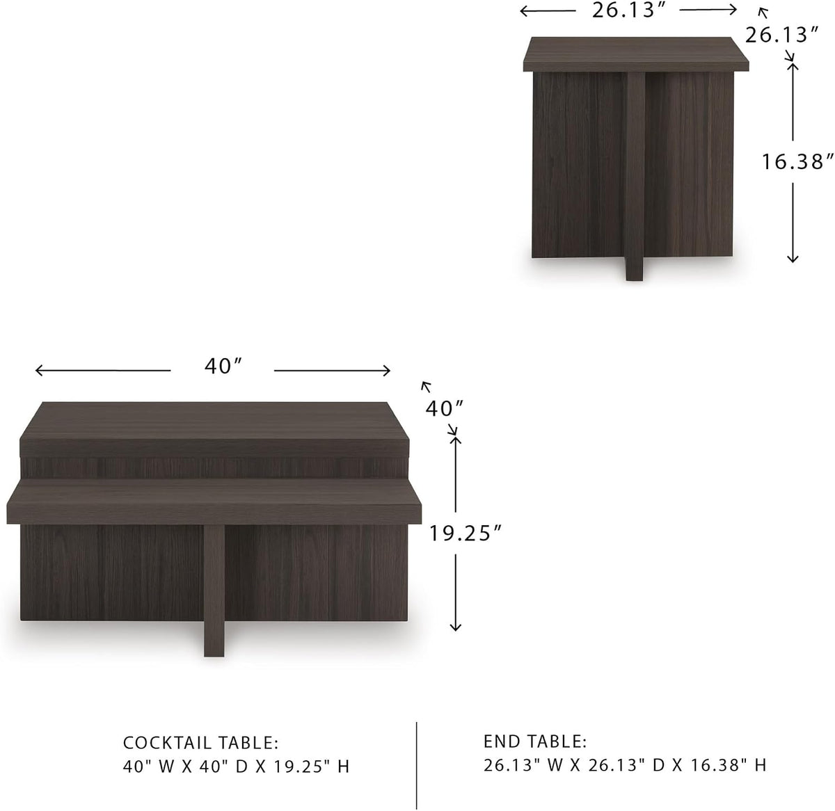 Signature Design by Ashley Zendex Contemporary Table Set with Pedestal Base, Set of 2, Dark Brown