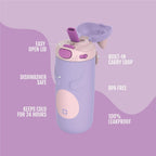 Ello Ellies 12oz Stainless Steel Leakproof Kids Water Bottle, Cat
