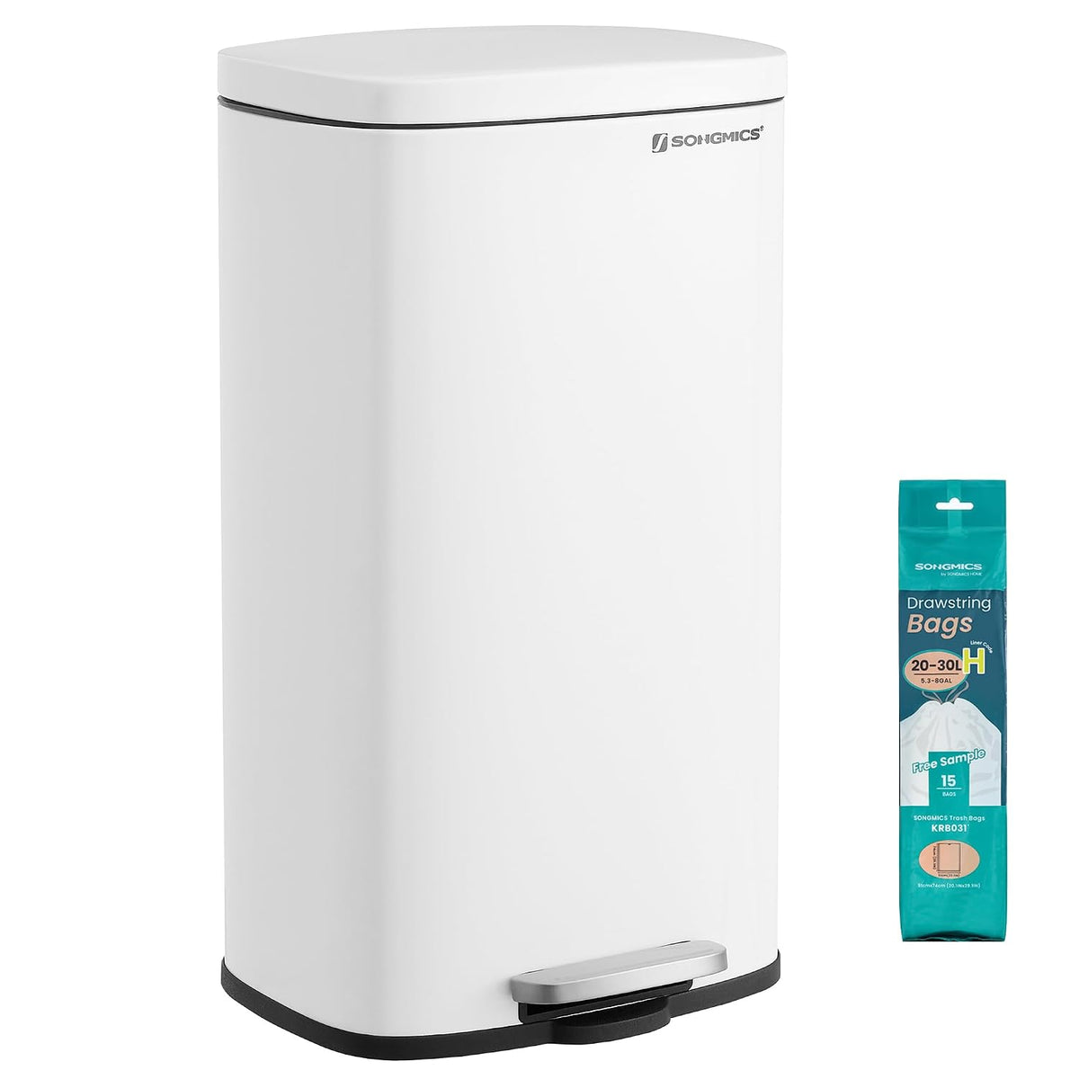SONGMICS 13 Gallon (50 L) Trash Can, Stainless Steel, Step-On Pedal