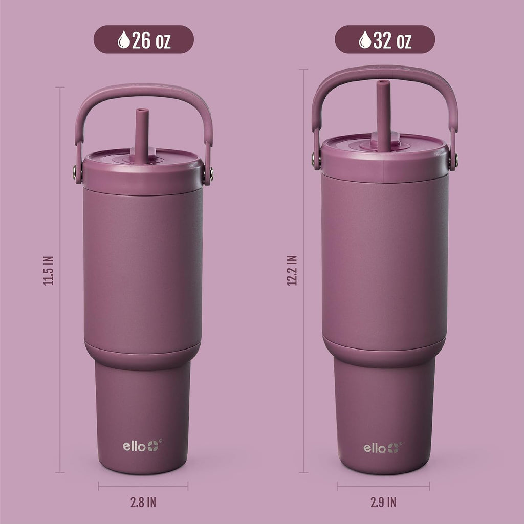 Ello Oasis Go+ 32oz Insulated Stainless Steel Tumbler with Straw, Rasberry