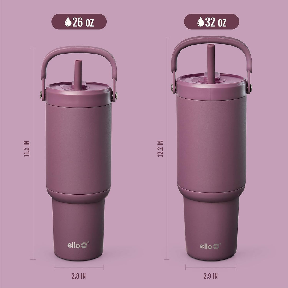 Ello Oasis Go+ 32oz Insulated Stainless Steel Tumbler with Straw, Rasberry