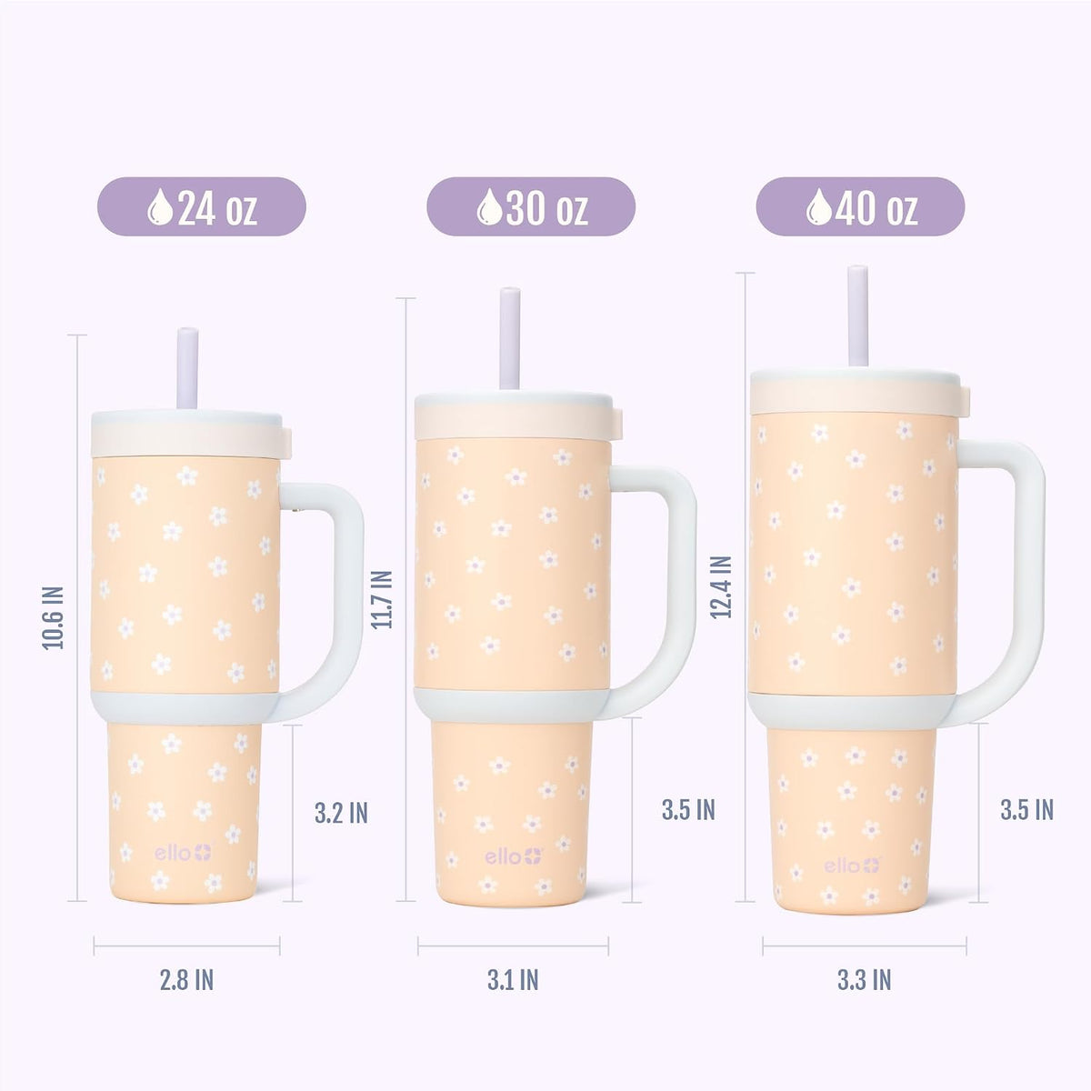 Ello Oasis 30oz Insulated Stainless Steel Tumbler with Straw, Daisies