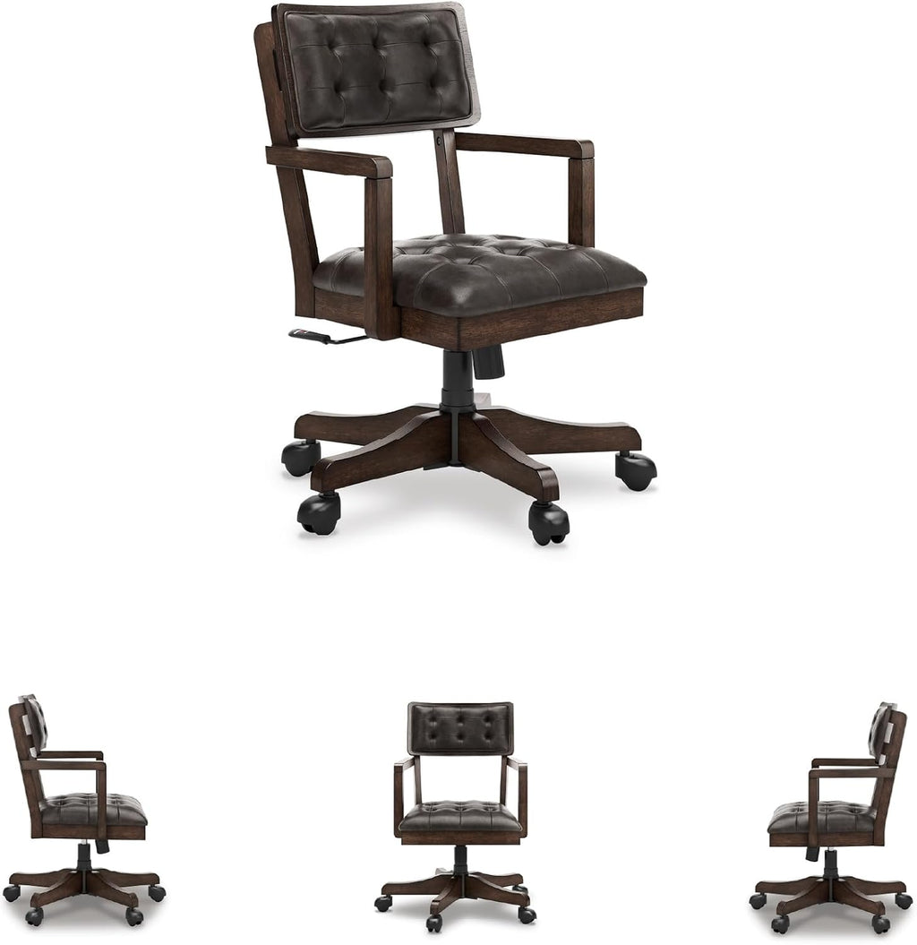 Signature Design by Ashley Wood Executive Desk Chair, Brown | Solid wood frame with a combination of leather and faux leather, Classic style for home workspaces, Breckington Series