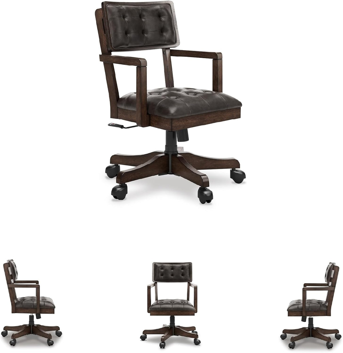 Signature Design by Ashley Wood Executive Desk Chair, Brown | Solid wood frame with a combination of leather and faux leather, Classic style for home workspaces, Breckington Series