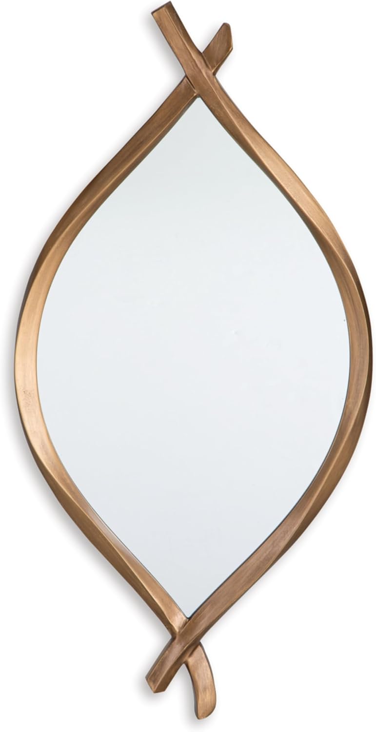 Signature Design by Ashley Bartner Accent Mirror, Gold Wavy Twisted Frame | Antiqued goldtone metal frame, Organic modern style, 4-way hanging versatility, 18x36 in size, Entryway and living room use