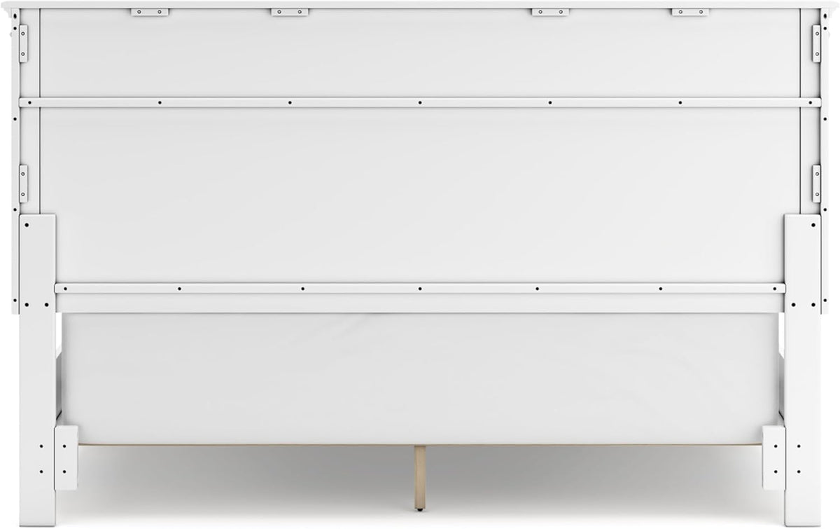 Signature Design by Ashley Fortman California King Panel Bed, White | Painted white finish with tapered feet, Hardwood solids and MDF substrate construction, Compatible with adjustable bases