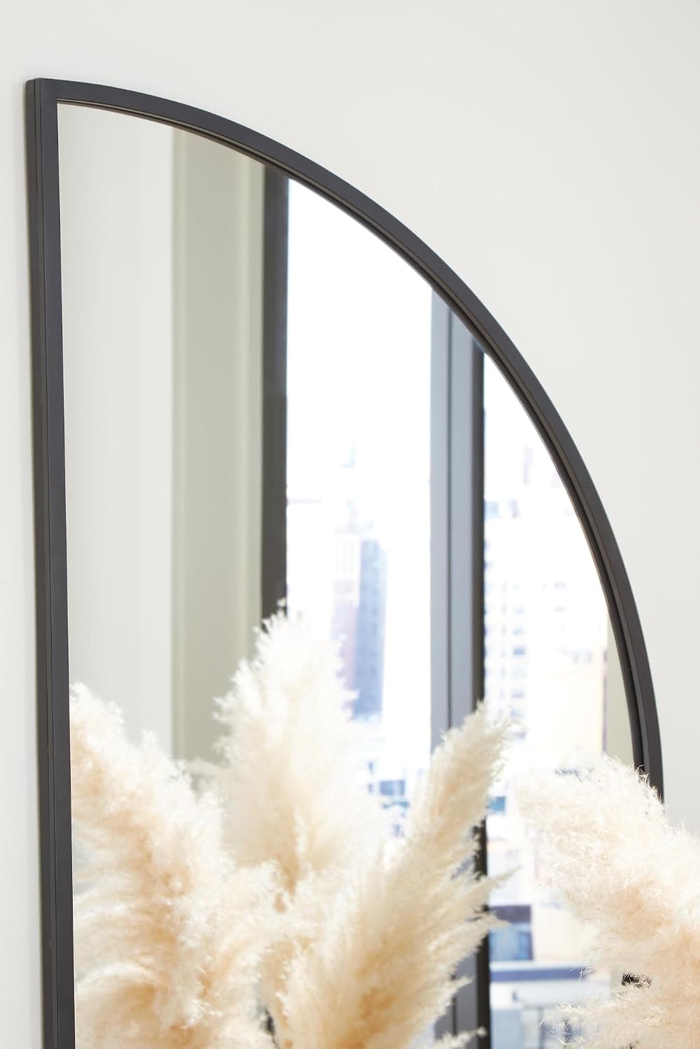 Signature Design by Ashley Denlow Accent Mirror, Black Half Moon Mirror | 50-inch half moon glass mirror, Arched thin frame design, Multi-directional mounting, Elegant living room decor