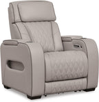 Signature Design by Ashley Boyington Zero Gravity Power Recliner, Gray | Leather match upholstery, Built-in air massage, Heated seat, Adjustable headrest, Dual cup holders, Home theater design