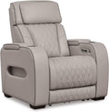 Signature Design by Ashley Boyington Zero Gravity Power Recliner, Gray | Leather match upholstery, Built-in air massage, Heated seat, Adjustable headrest, Dual cup holders, Home theater design