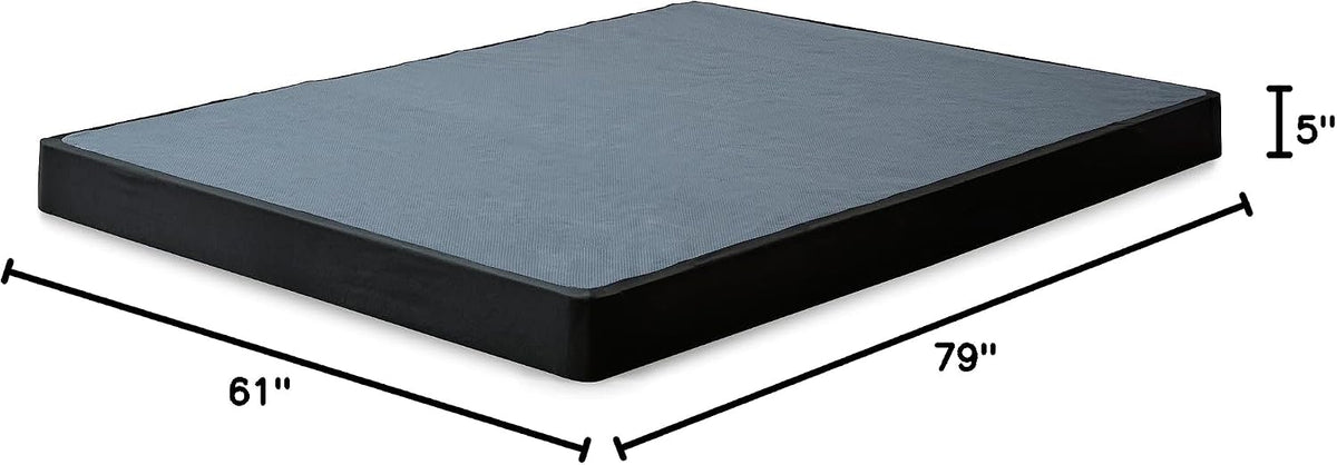 Signature Design by Ashley Queen Bed Foundation Box Spring, 5 In | Sturdy low profile design, Removable black and gray fabric cover, Rounded corners, Low Profile Series