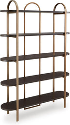 Signature Design by Ashley 5-Shelf Etagere Bookcase, Antiqued Gold | Antiqued goldtone metal frame, Ash veneer and engineered wood shelves, 48-inch wide open design, 72-inch height, Brentmour