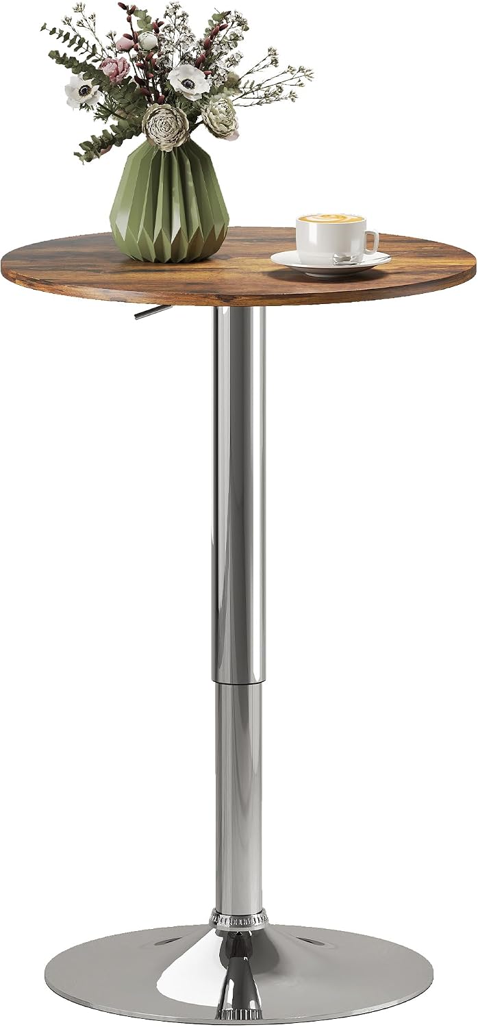 HOMCOM Round Bar Table 360 Degree Swivel Adjustable Height Rustic Brown