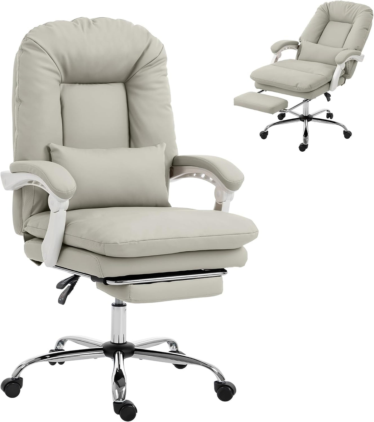 HOMCOM Ergonomic Executive Office Chair Recliner, Lumbar Support Khaki