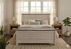 Signature Design by Ashley Willowton Queen Panel Bed Frame, Whitewash | Charming coastal shabby-chic aesthetic, Durable engineered wood construction, Complete headboard footboard and rails