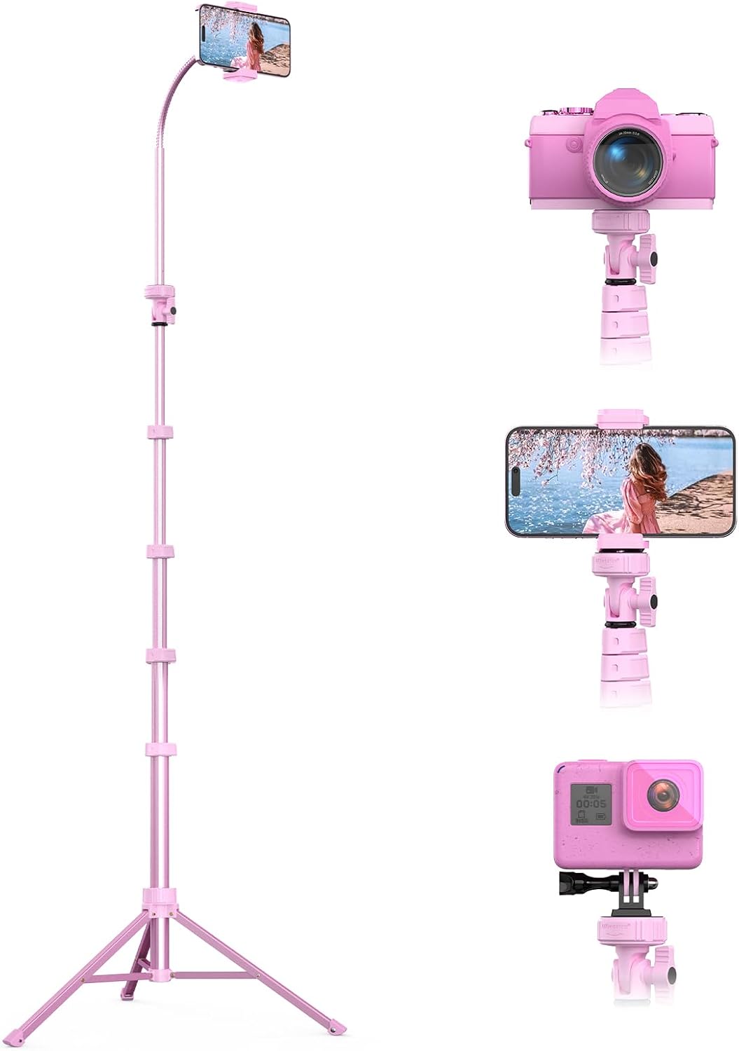 UBeesize 72" Phone Tripod & Selfie Stick, Camera Tripod Stand with Wireless Remote and Phone Holder,Compatible with iPhone Android, Perfect for Selfies/Video Recording/Live Streaming Black