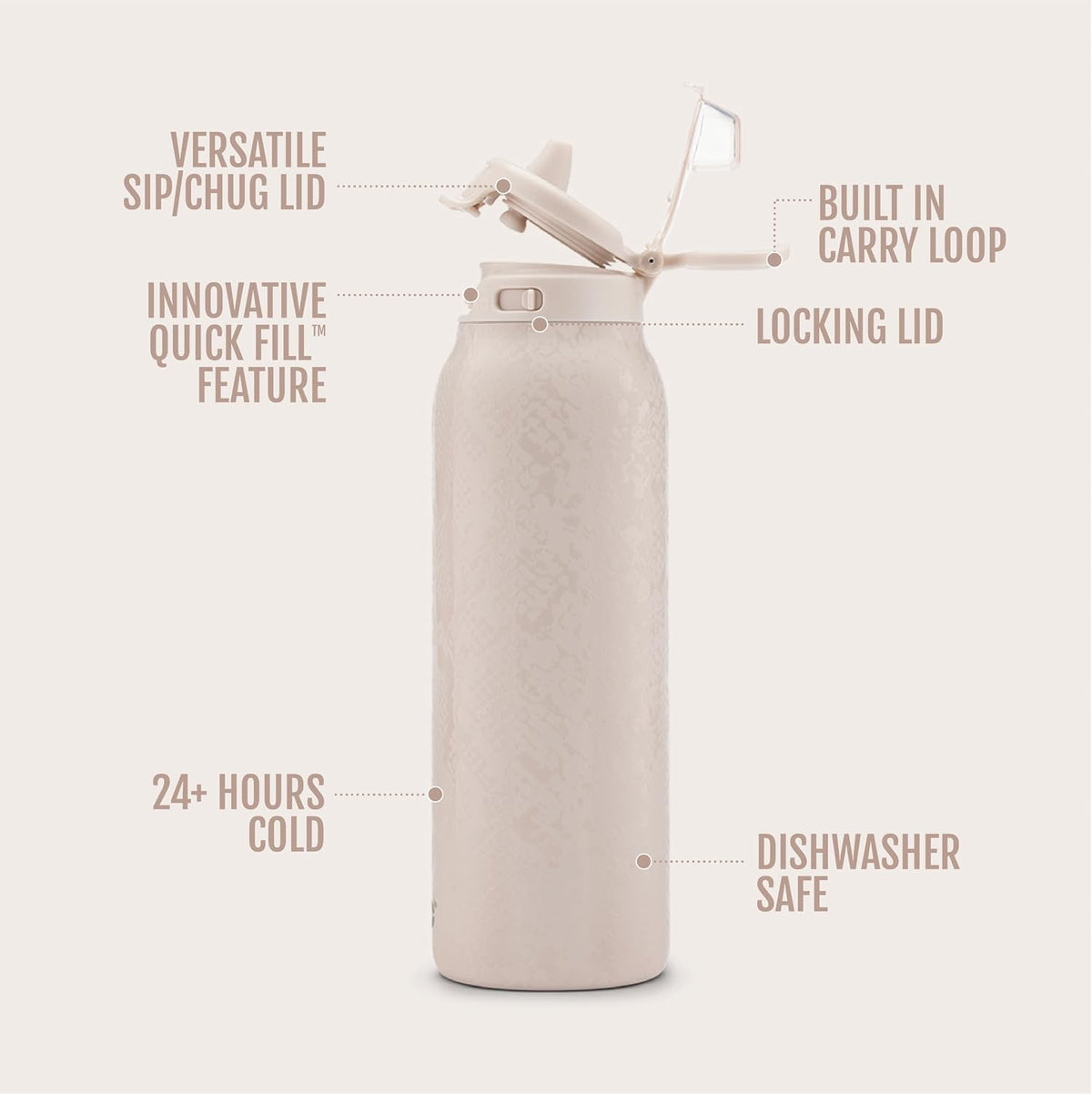 Ello Pop & Fill Insulated Stainless Steel Water Bottle with Quick Fill Lid, Leakproof Locking, Sip or Chug Spout, BPA-Free, Double Wall Vacuum Insulated for Sports, Travel & School- 22oz / 32oz / 40oz