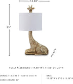 Signature Design by Ashley Giraffe Table Lamp, Goldtone Safari Animal Lamp | Sturdy goldtone polyresin base, Cotton and polyester drum hardback fabric shade, 25-inch tall modern safari style, Ferrison