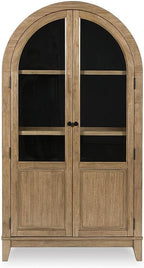 Signature Design by Ashley 74" Wood Glass Display Cabinet, Dagandale | Mango wood veneer construction, Natural and black finish, Spacious 4-tier china cabinet, Living room use
